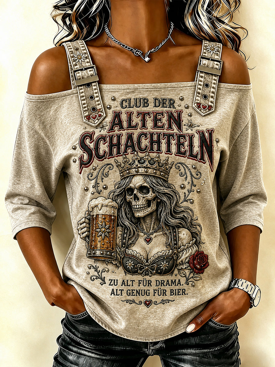 Women's Funny Oktoberfest Print Beer Lover 3/4 sleeve T-shirt