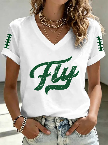 Women's Football Fan Print short-sleeved T-shirt