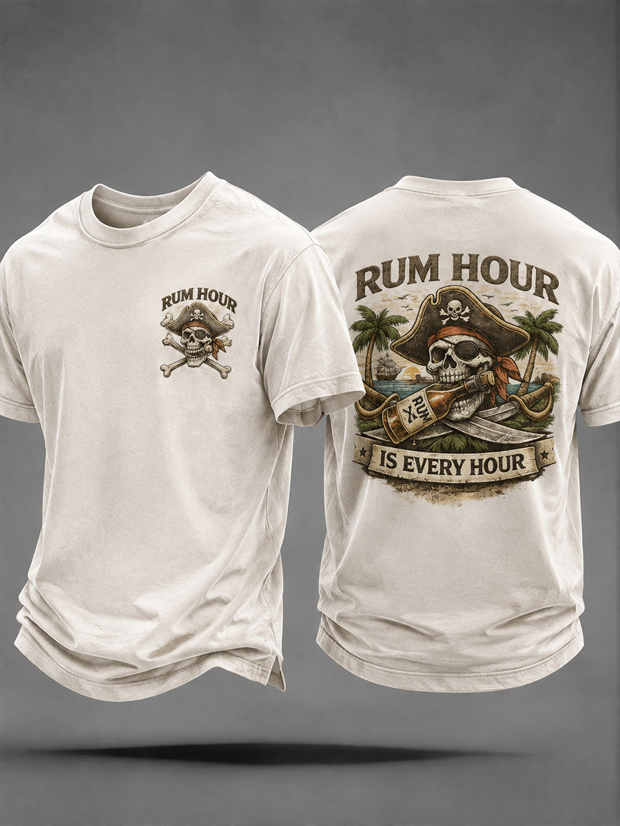 Men's "Rum Hour Is Every Hour" Fun Pirate Rum Casual Unisex T-shirt