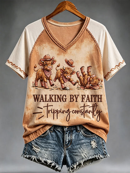 Women's Walking By Faith Tripping Constantly V-neck T-shirt