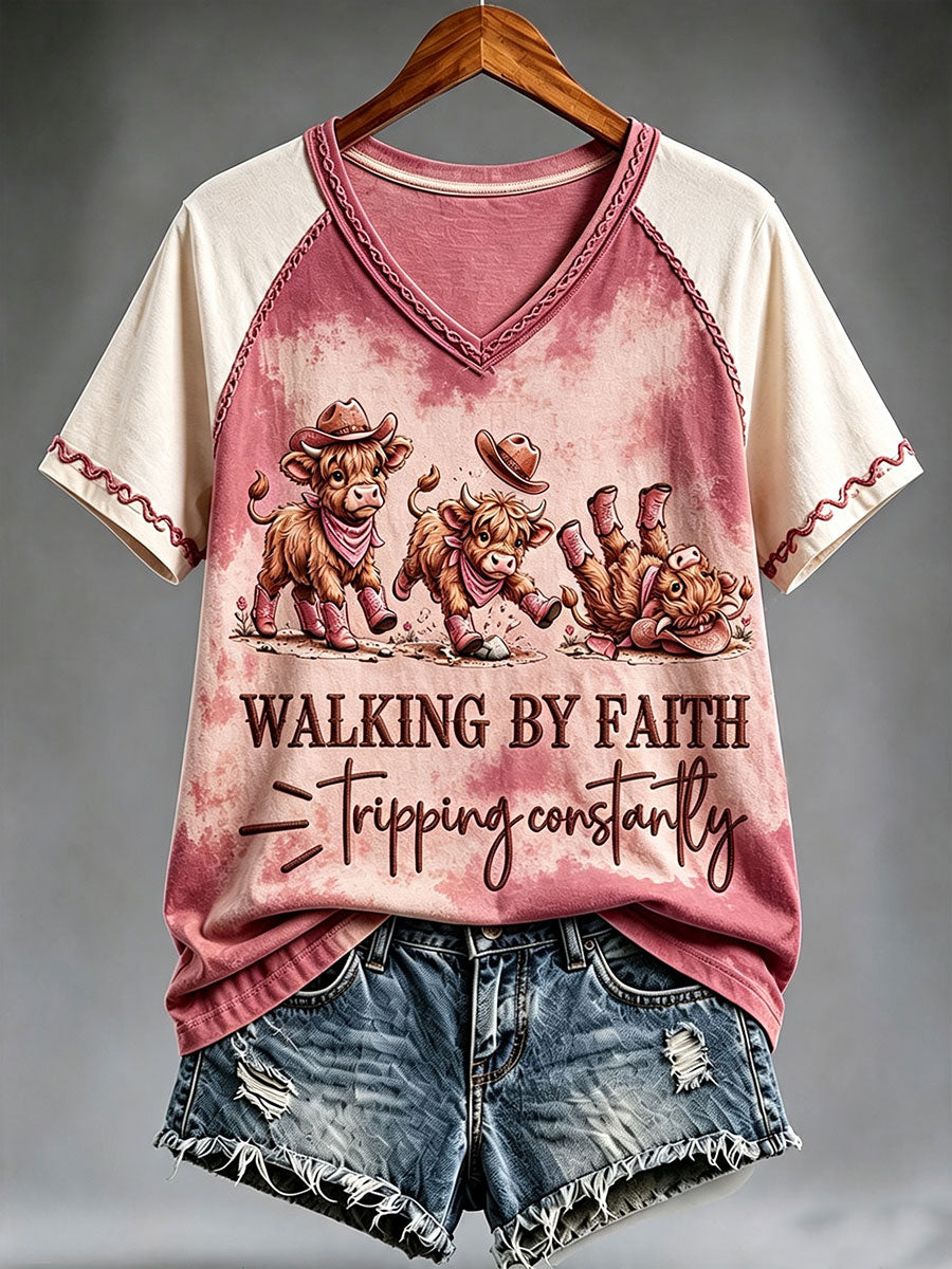 Women's Walking By Faith Tripping Constantly V-neck T-shirt