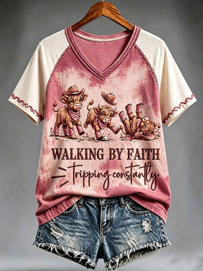 Women's Walking By Faith Tripping Constantly V-neck T-shirt
