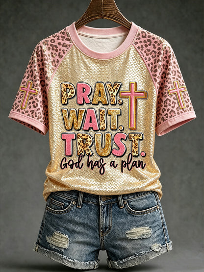Women's faith-themed fun slogan pattern printed casual short-sleeve T-shirt