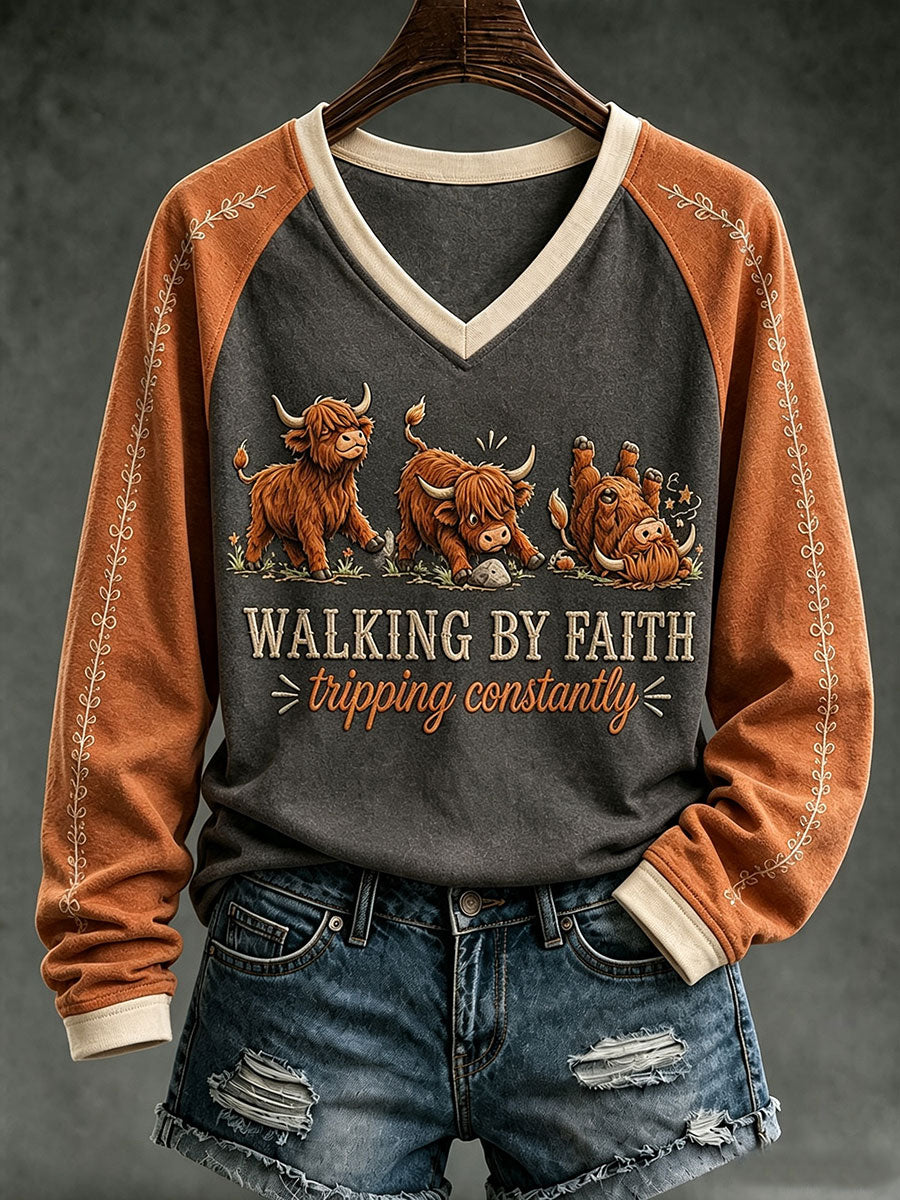 Women's Walking By Faith Tripping Constantly Long-sleeved T-shirt