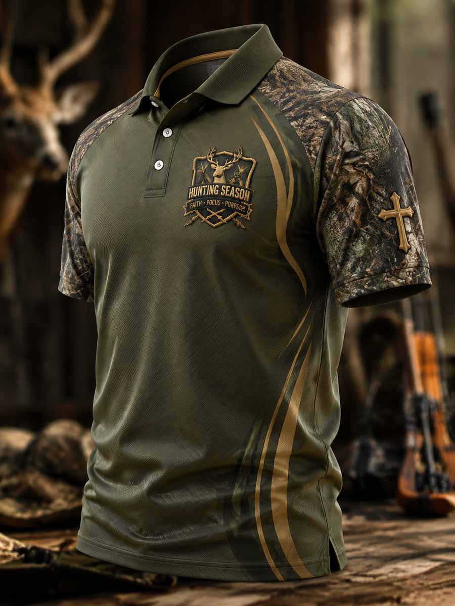 Men's Vintage Traditional Reindeer Pattern Printed Polo Shirt