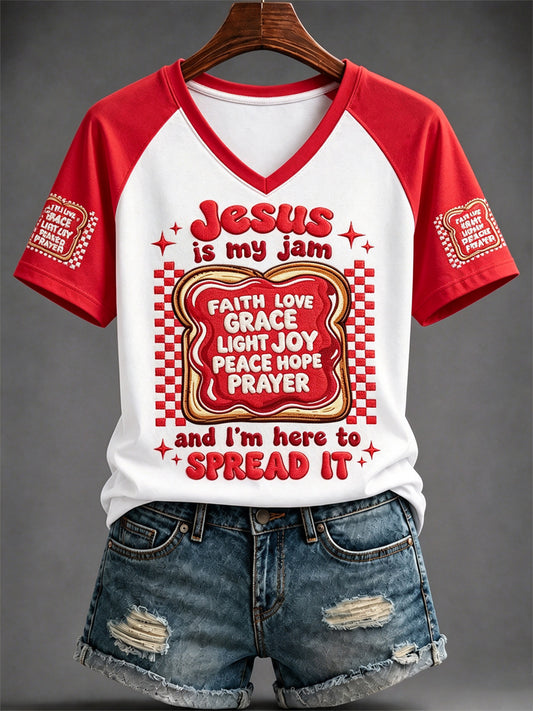 Women's JESUS Printed V-neck T-shirt