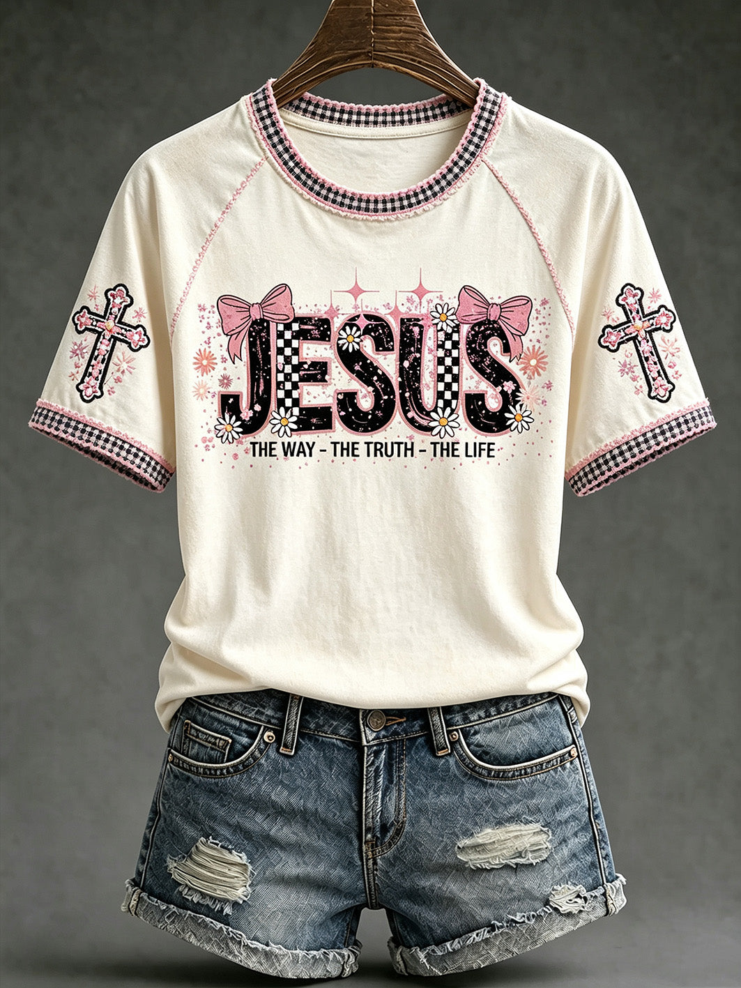 Women's faith-themed fun slogan pattern printed casual short-sleeve T-shirt