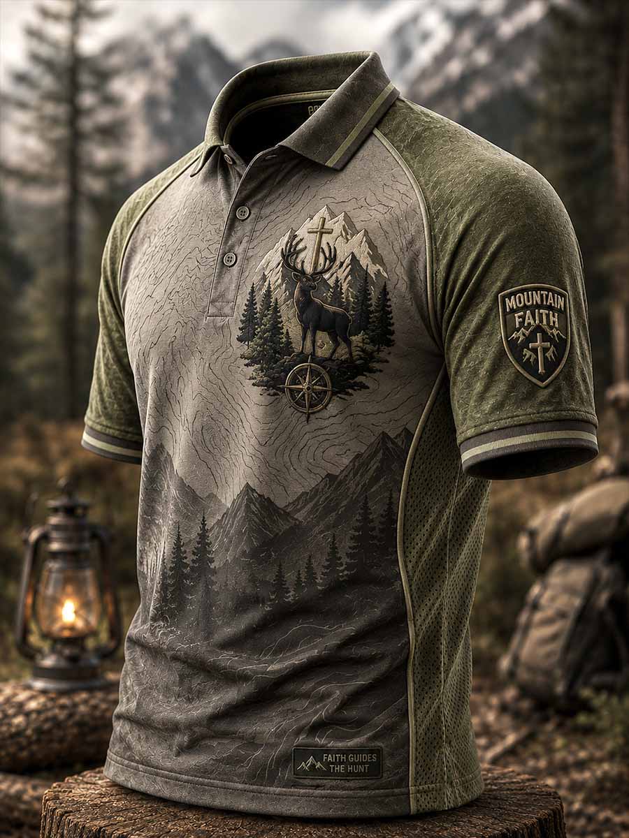 Men's Vintage Traditional Reindeer Pattern Printed Polo Shirt