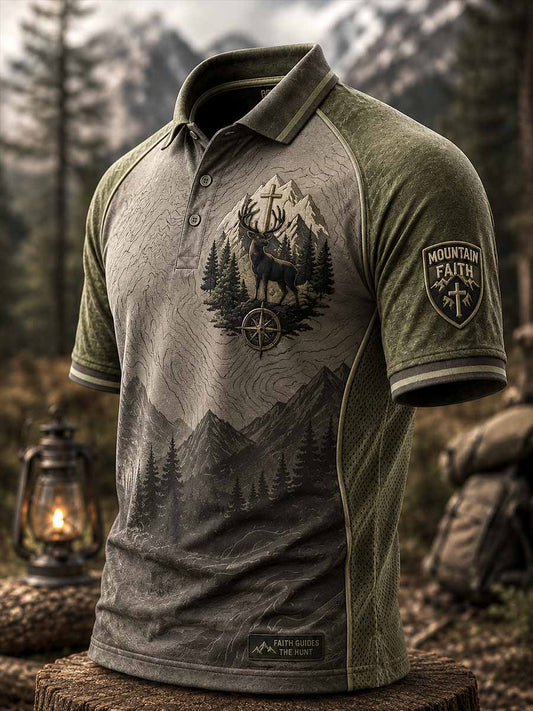 Men's Vintage Traditional Reindeer Pattern Printed Polo Shirt