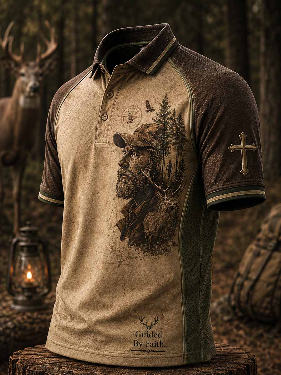 Men's Vintage Traditional Reindeer Pattern Printed Polo Shirt