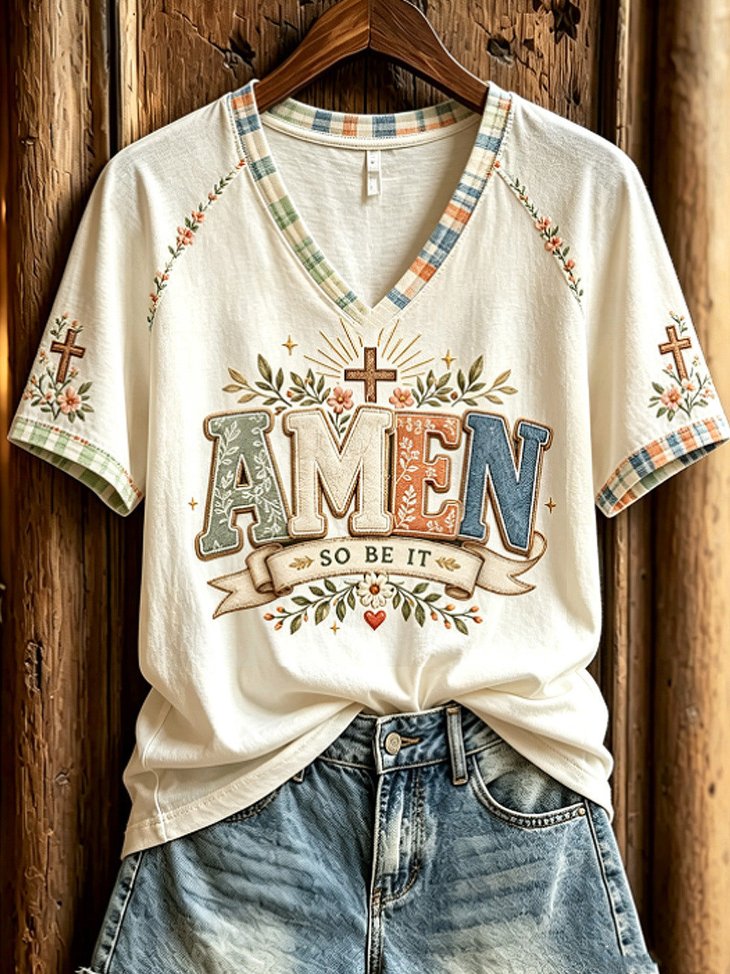 Women's faith-themed fun slogan pattern printed casual short-sleeve T-shirt