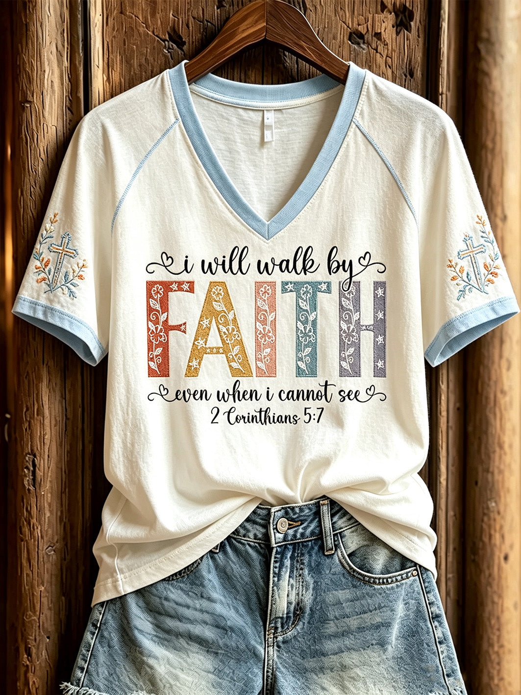 Women's faith-themed fun slogan pattern printed casual short-sleeve T-shirt