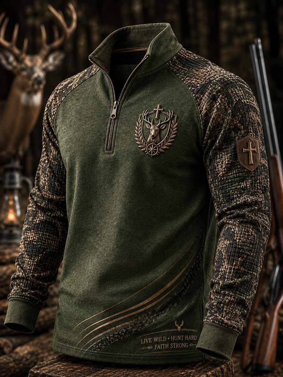 Men's Vintage Traditional Reindeer Pattern Printed Polo Shirt