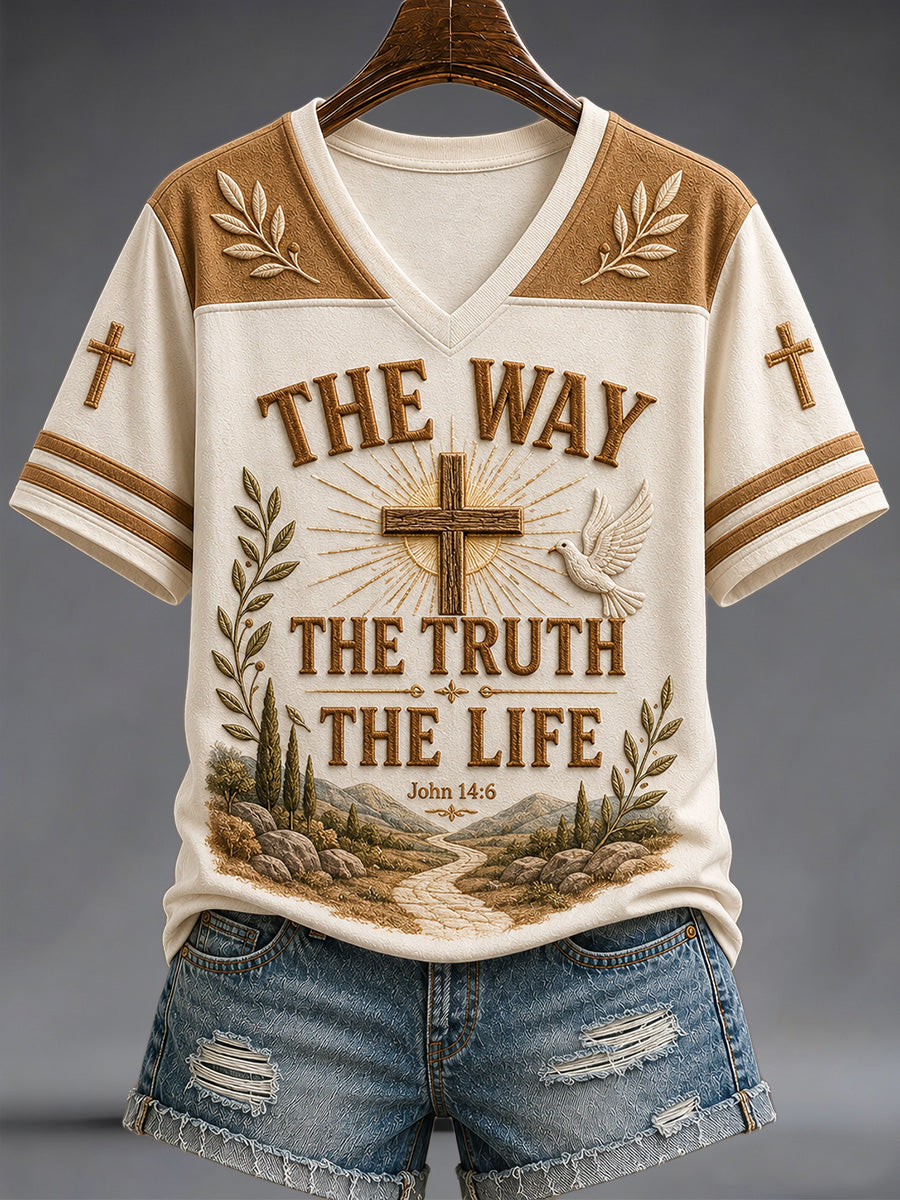 Women's The Way The Truth The Life Print Casual V-Neck Tee