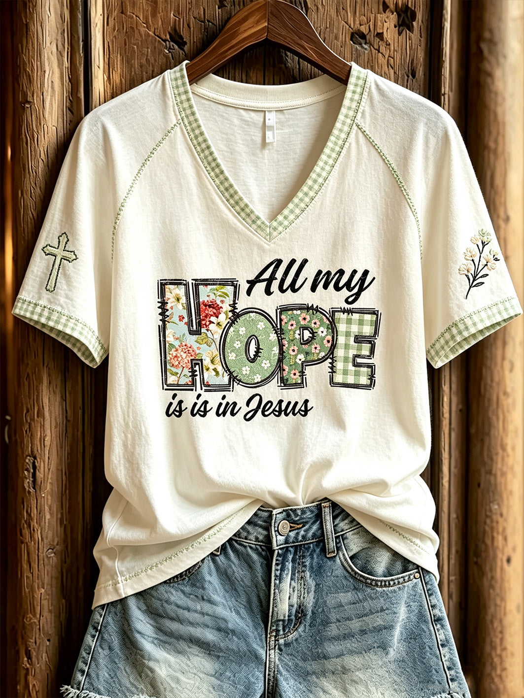 Women's faith-themed fun slogan pattern printed casual short-sleeve T-shirt