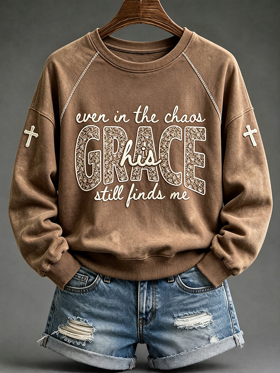 Women's His Grace Still Finds Me Christian Faith Floral Print Cozy Sweatshirt