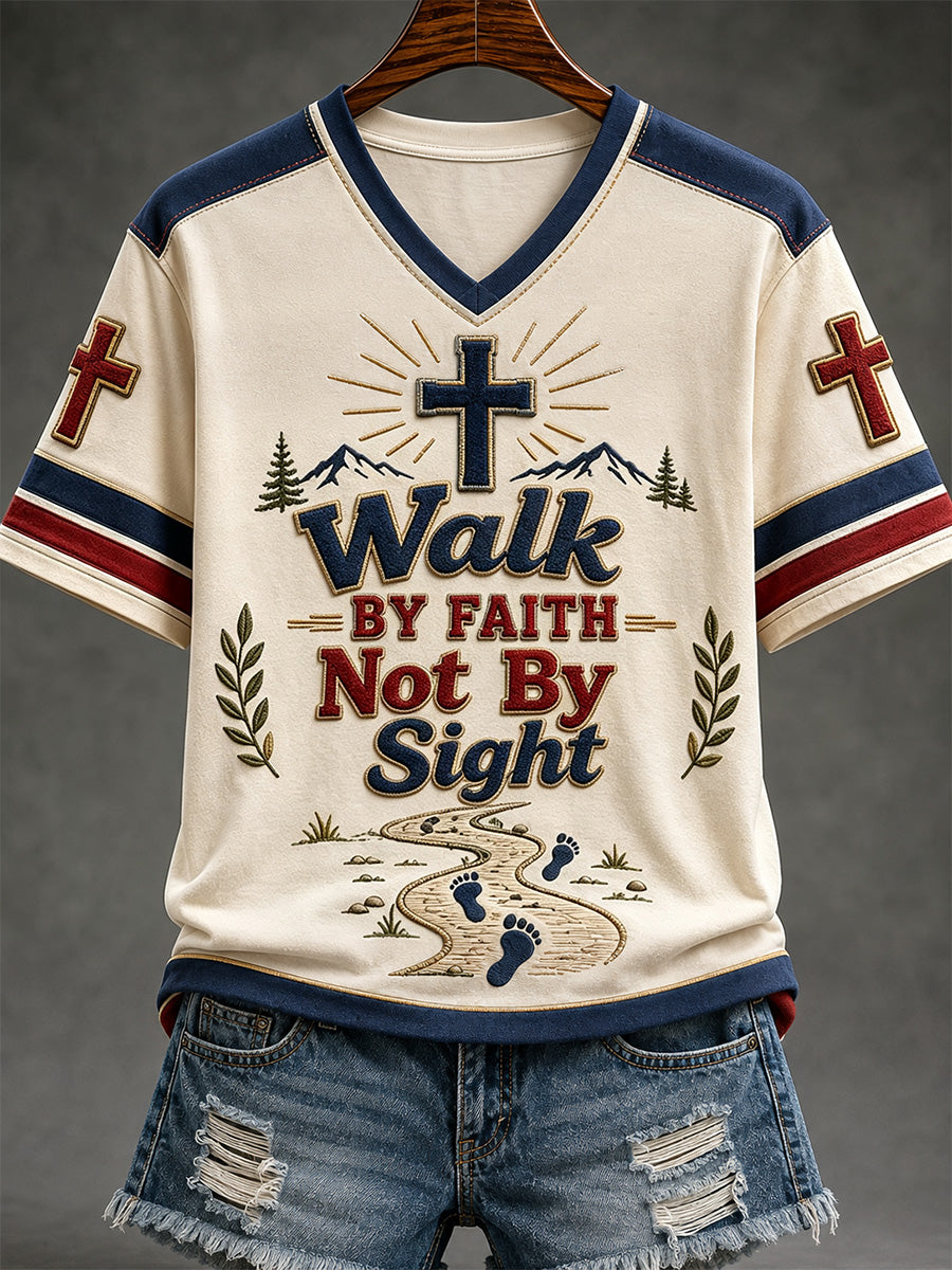 Women's Walk by Faith Not by Sight Print Casual V-Neck Tee