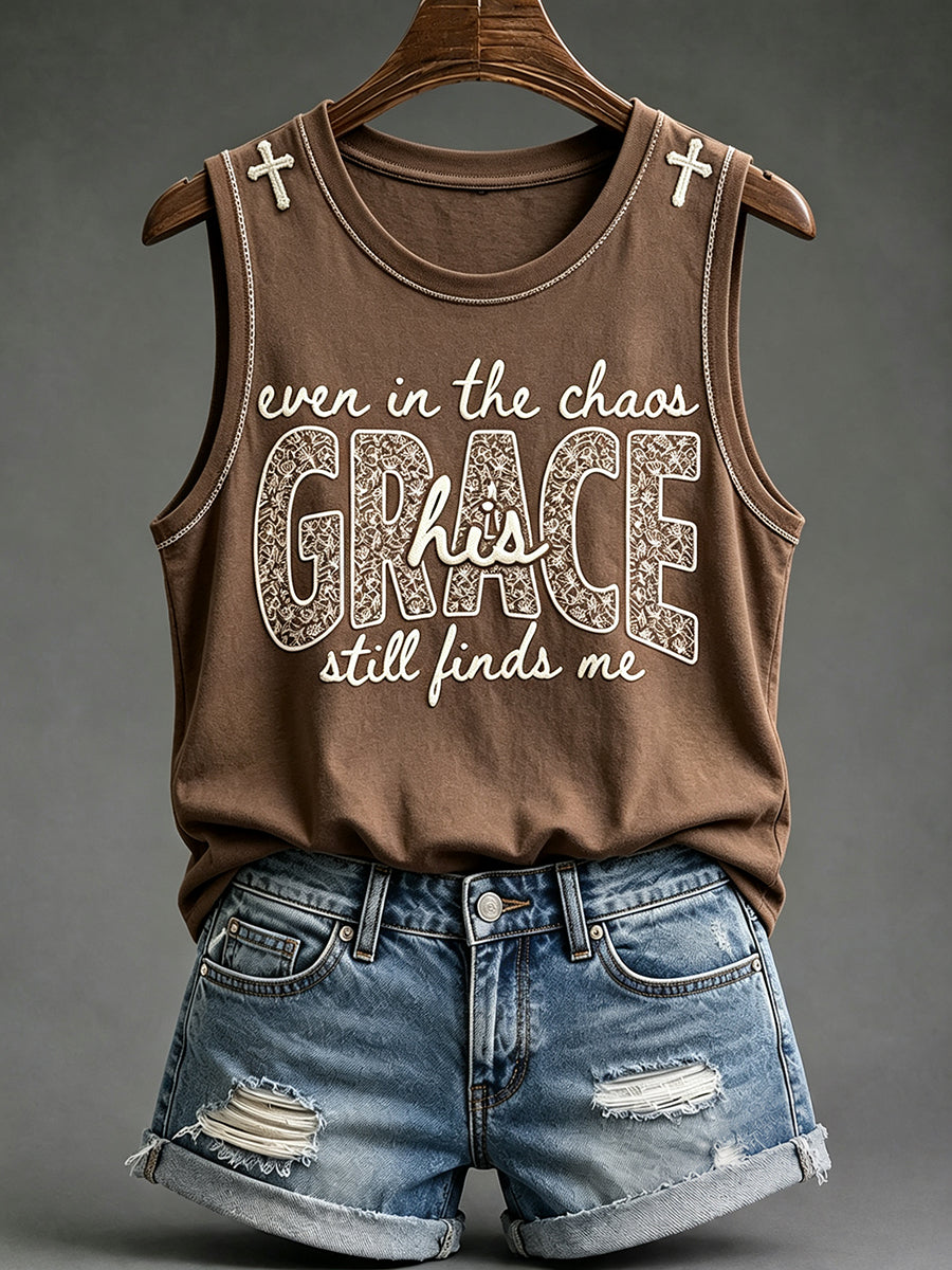 Women's His Grace Still Finds Me Christian Faith Floral Print  Comfy Vests