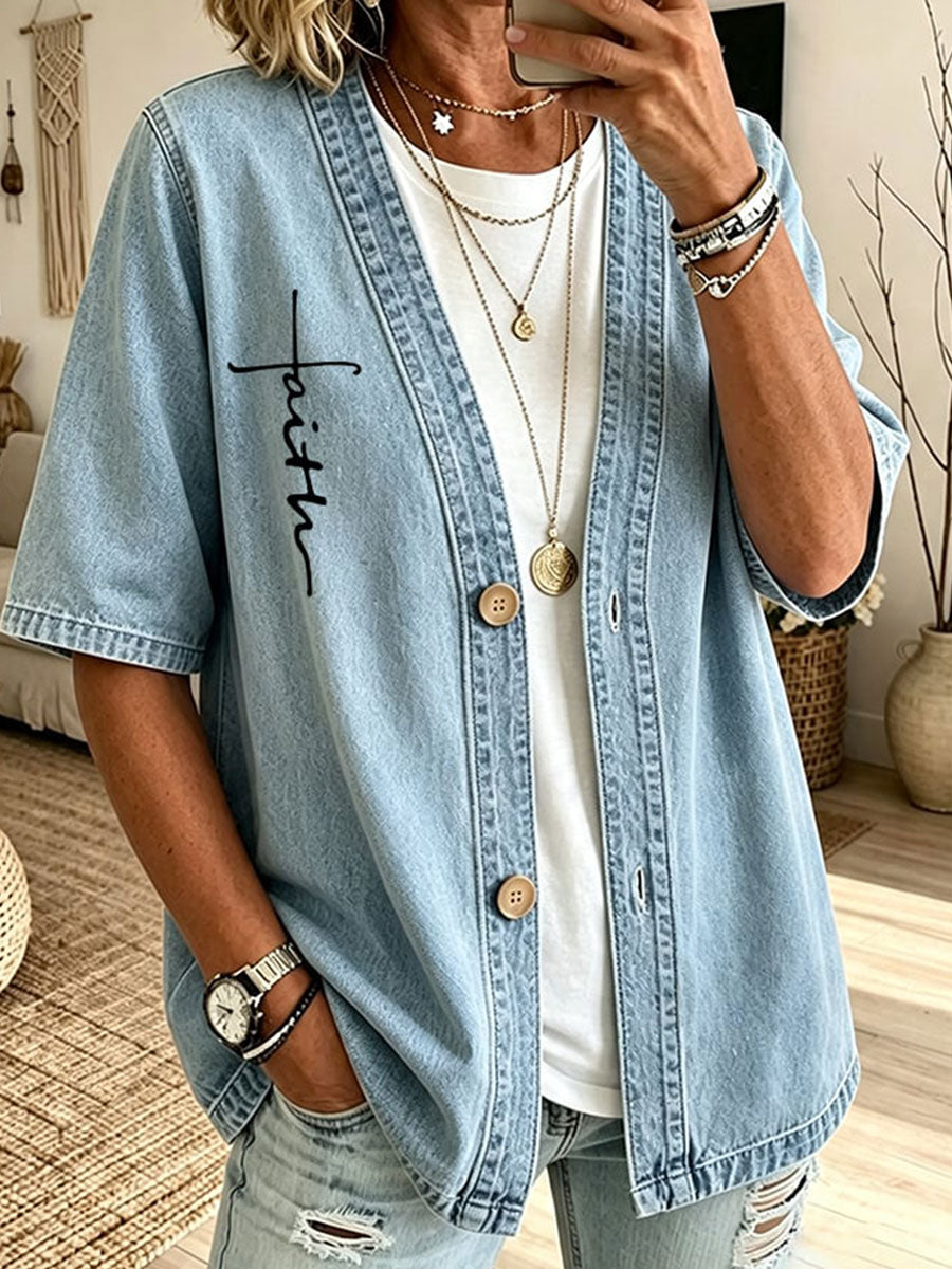 Women's Faith Denim Casual Cardigan