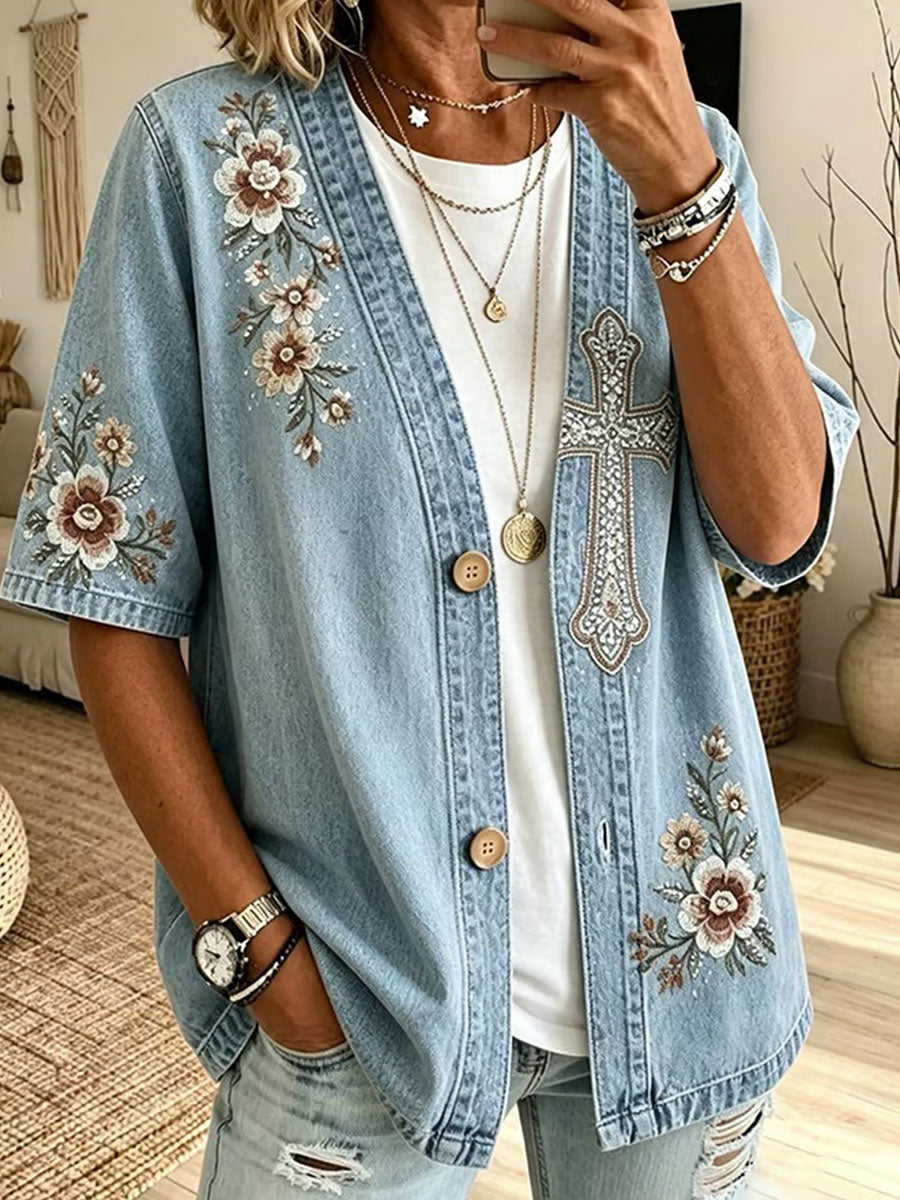 Women's Faith Denim Casual Cardigan