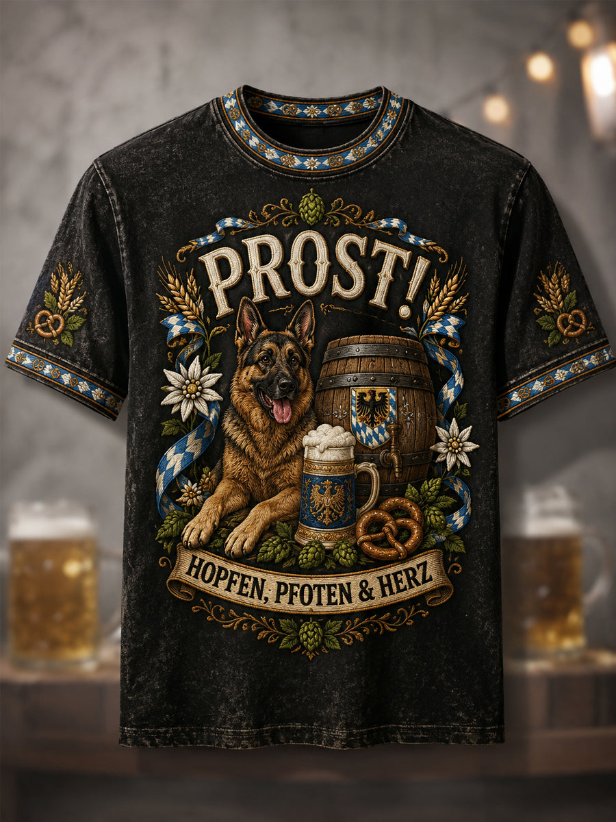 Men's Funny German Shepherd Oktoberfest Prost! Print Casual Tee