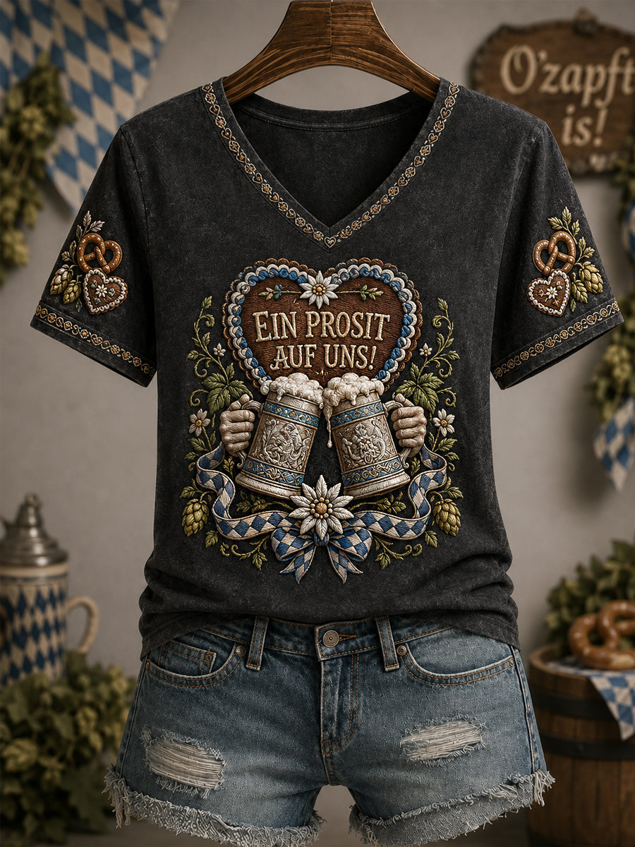Women's Oktoberfest Prost! Print Casual V-Neck Tee