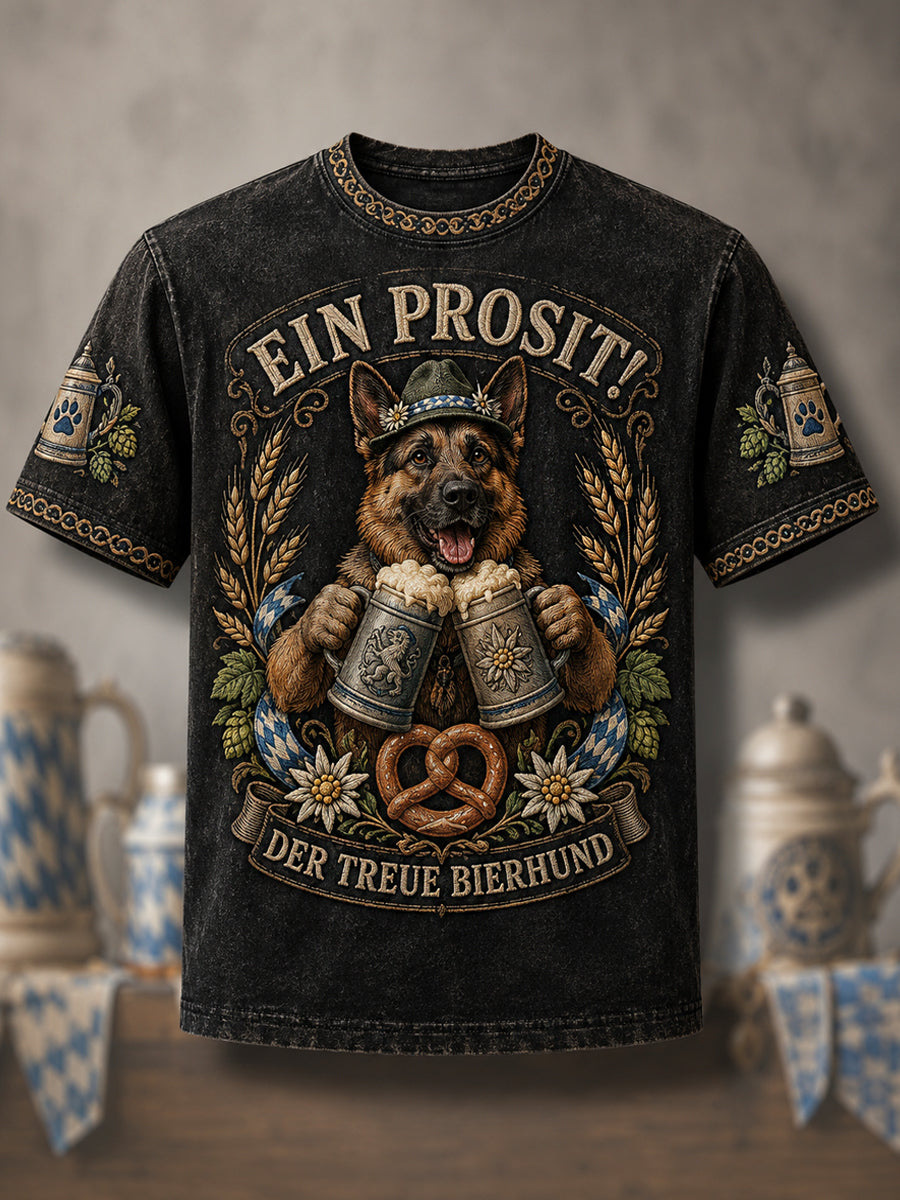 Men's Funny German Shepherd Oktoberfest Prost! Print Casual Tee