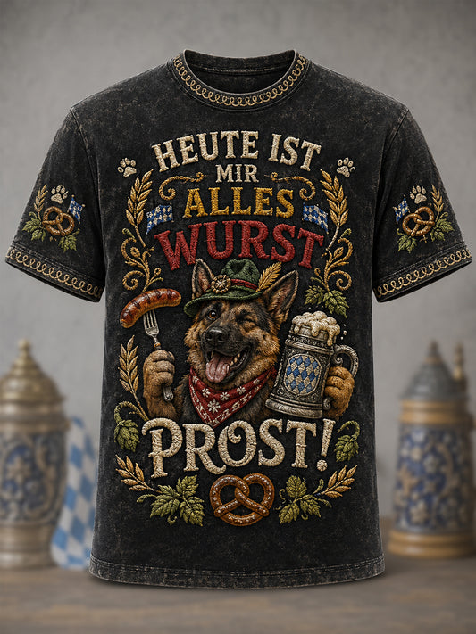Men's Funny German Shepherd Oktoberfest Prost! Print Casual Tee