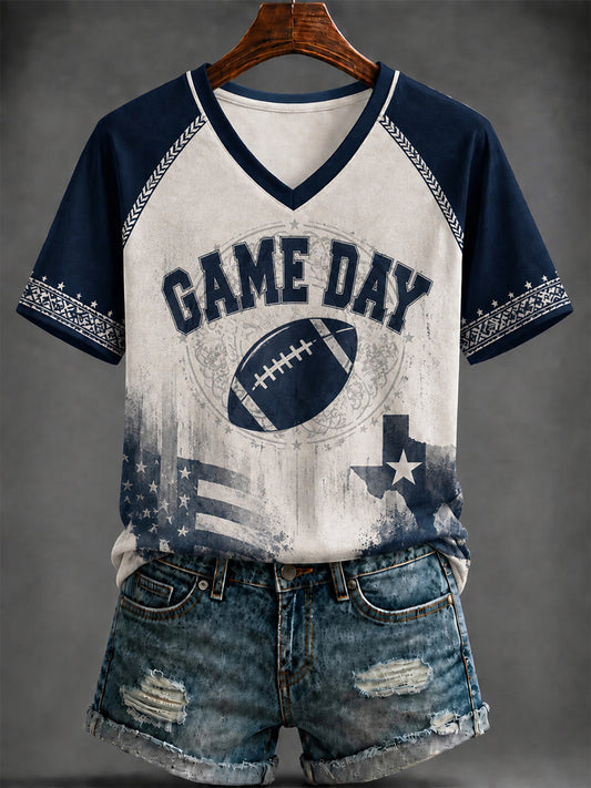 Women's Dallas Cowboys Football Printed V-neck T-shirt