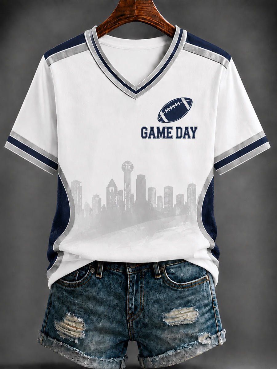 Women's Dallas Cowboys Football Printed V-neck T-shirt