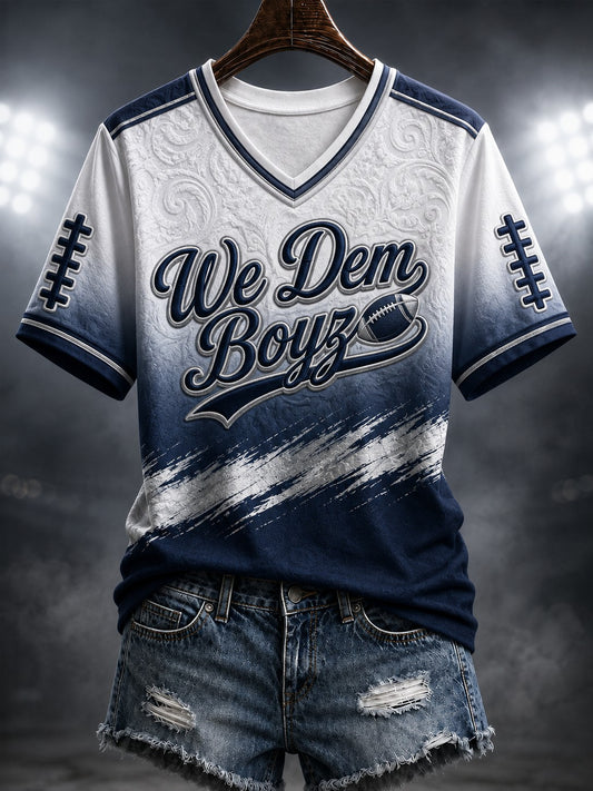 Women's Football We Dem Boyz Printed V-neck T-shirt