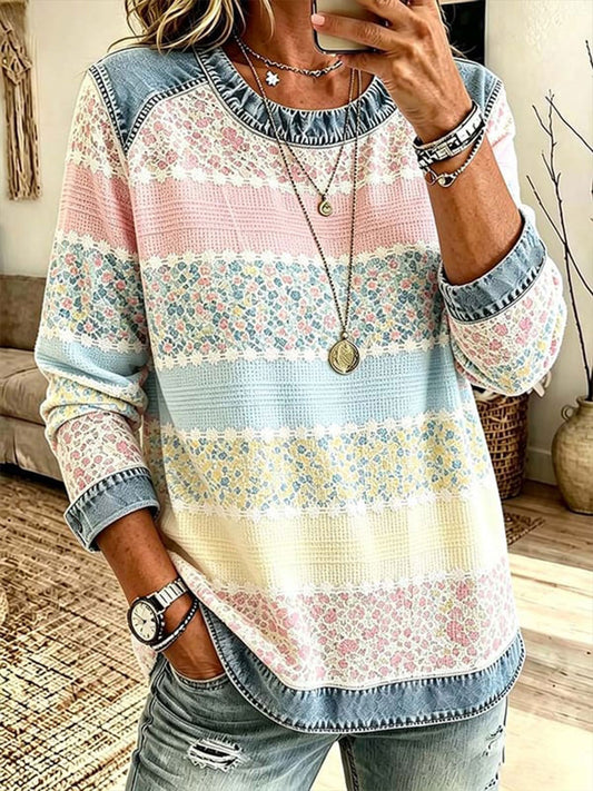 Women's Breast Cancer Awareness Denim Patchwork Top