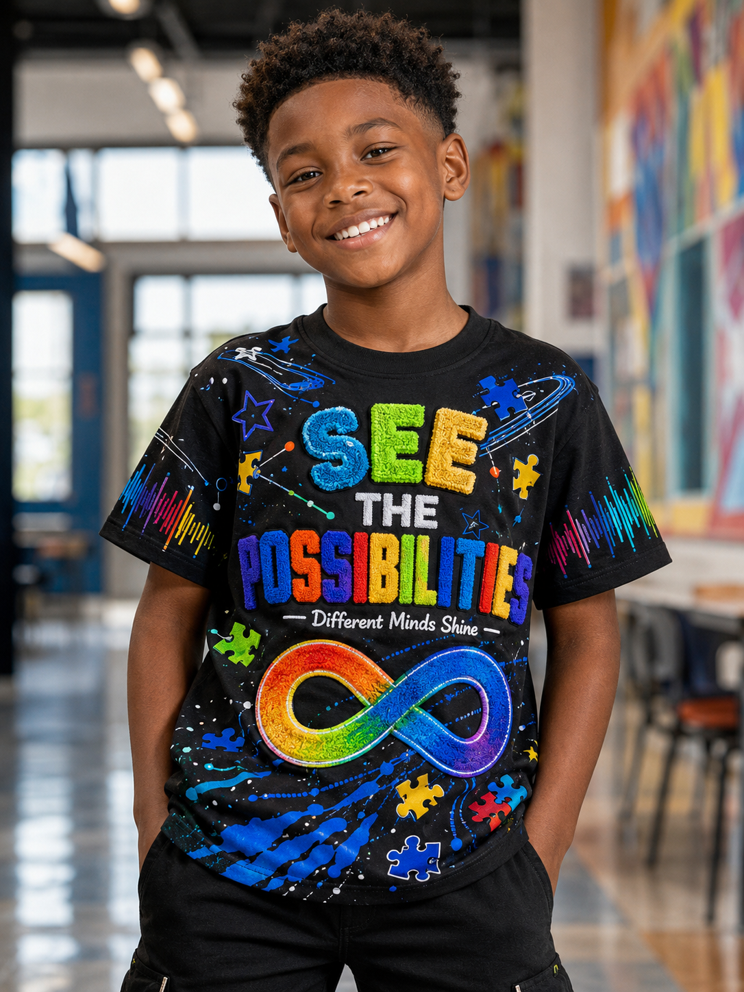 Children Autistic Disorder Print Short Sleeve T-Shirt