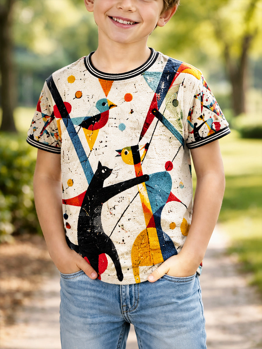 Boys’ Casual T-shirt with Animal Graffiti Print