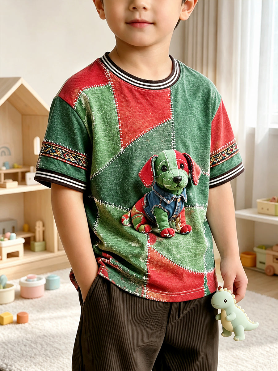 Boys’ Cute Dog-Print Casual T-Shirt