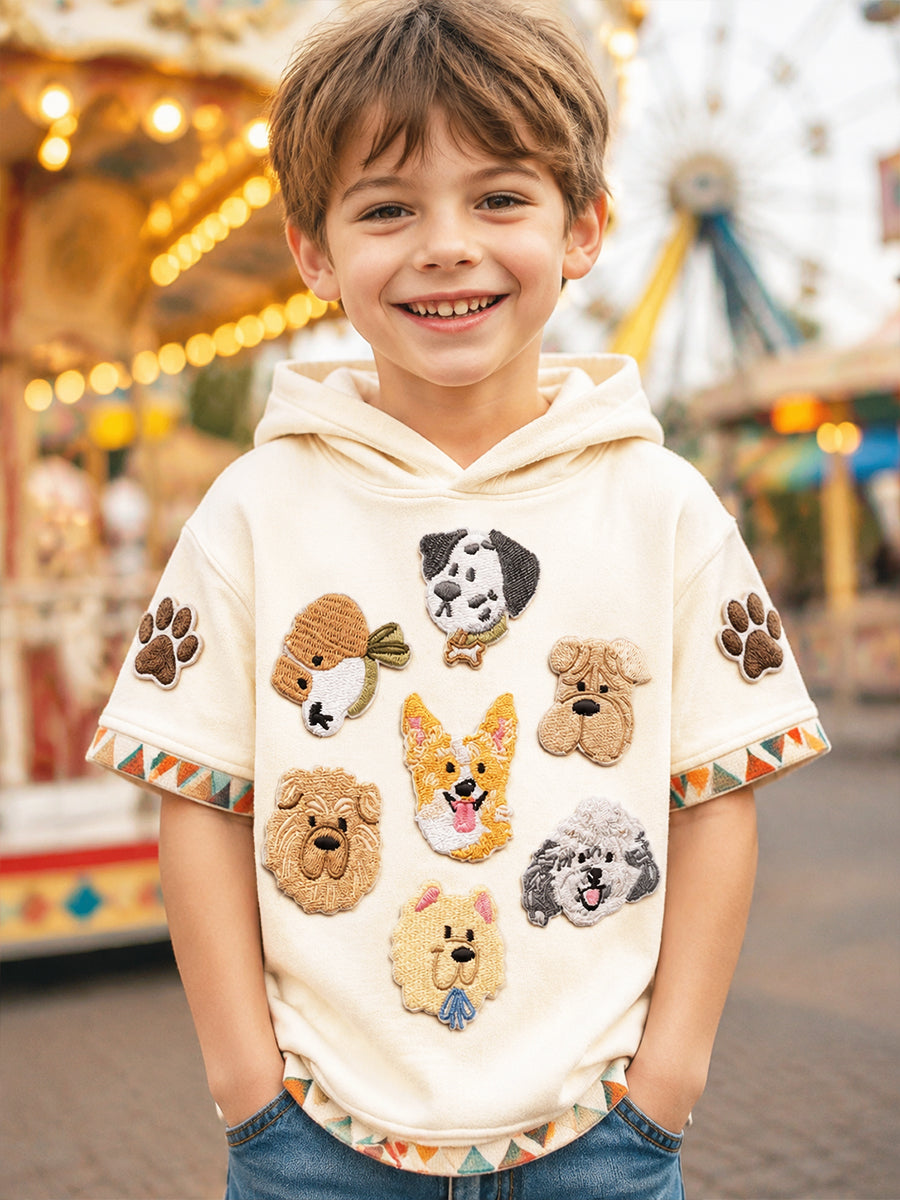 Boys' Cute Puppy 3D-Printed Casual Short-Sleeve Hoodie
