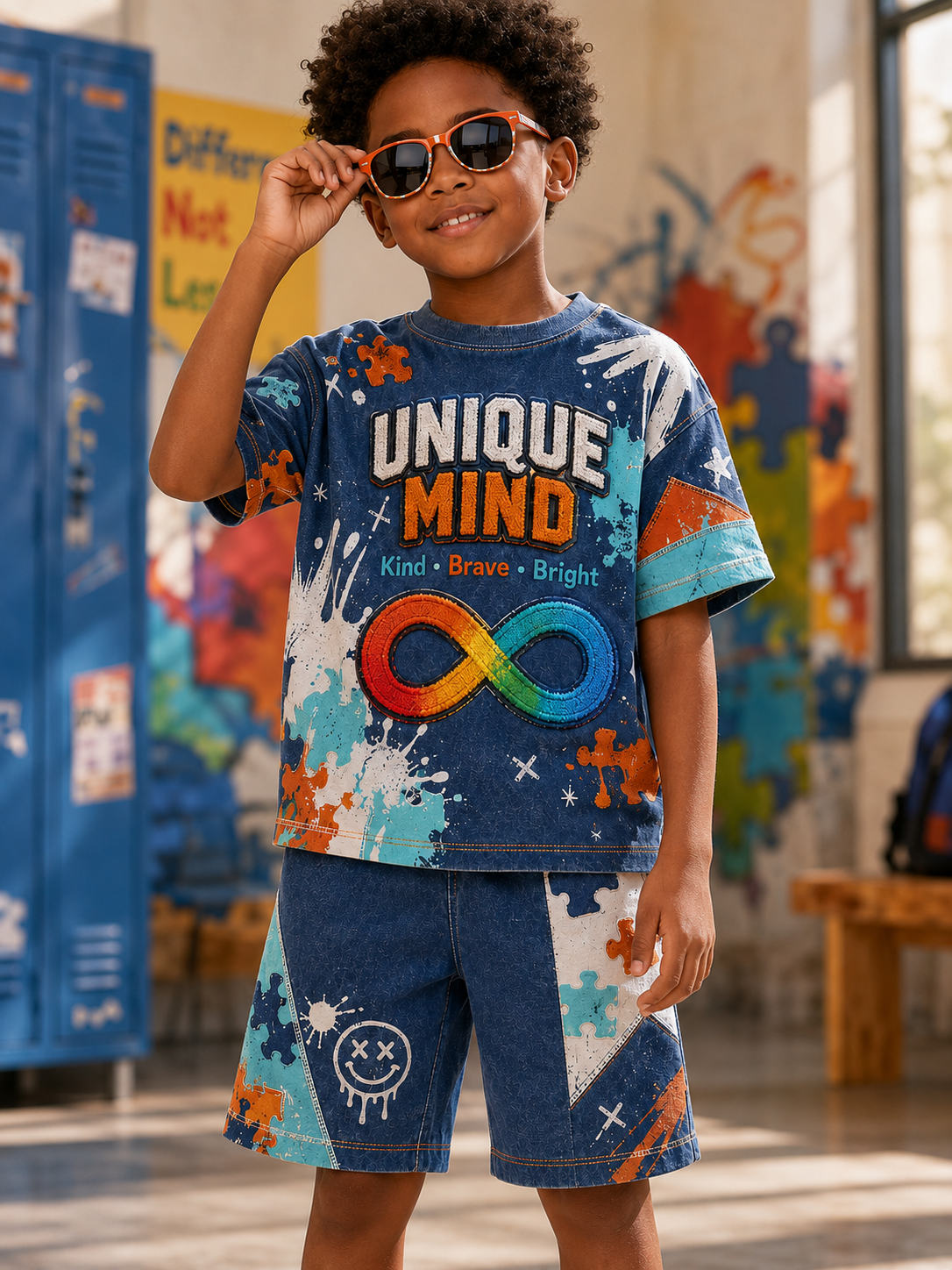 Children Autistic Disorder Short-Sleeve Shirt Set