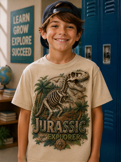 Back-to-School Season Dinosaur Adventure Casual T-Shirt for Boys