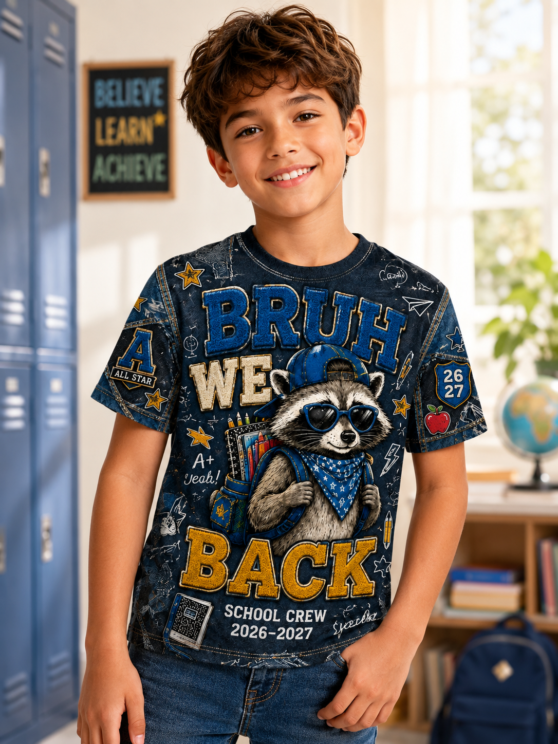 Back-To-School Season Print Short Sleeve T-Shirt
