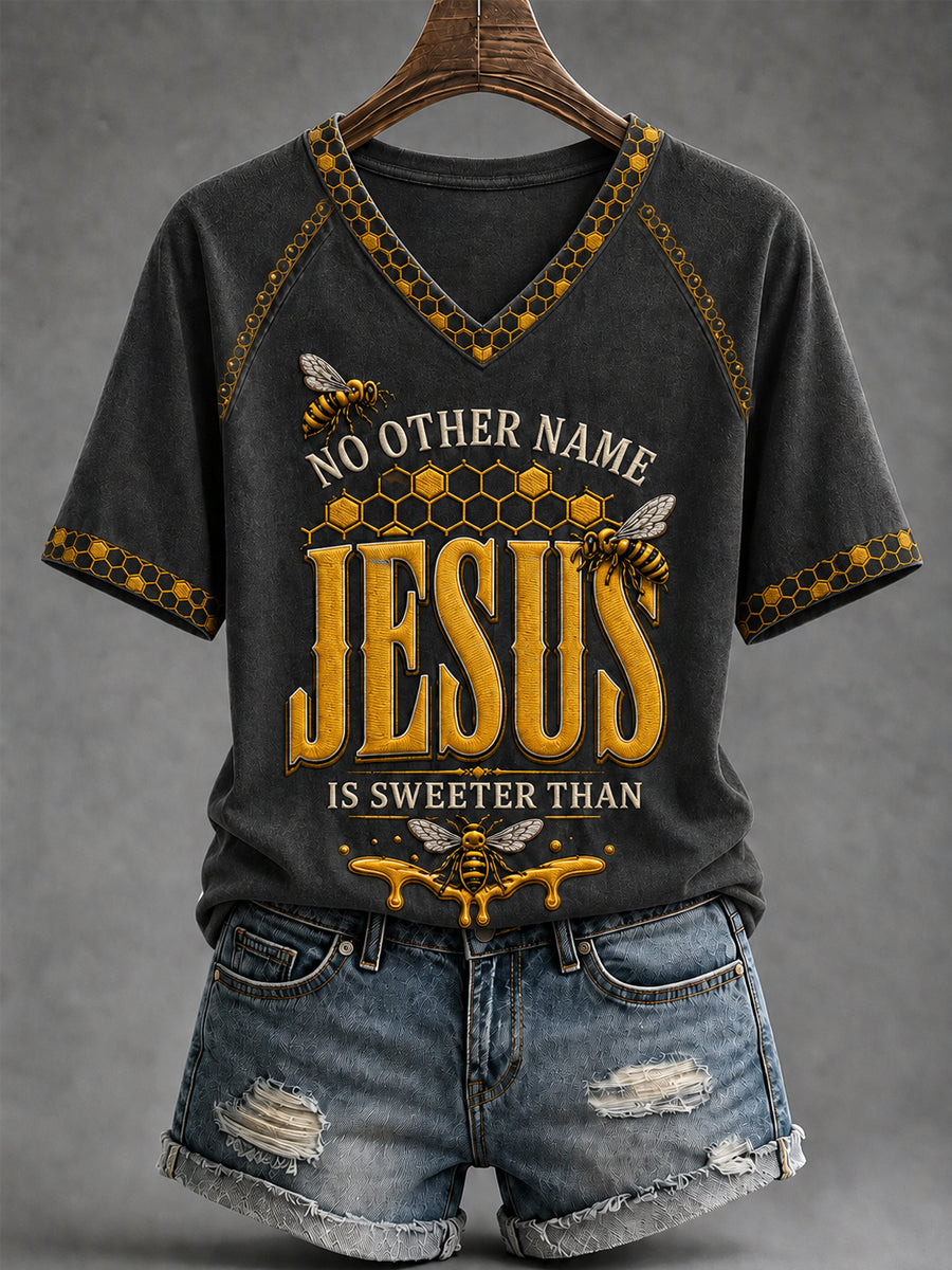 Women's Christian No Other Name Jesus Is Sweeter Than V-neck Short Sleeve T-shirt