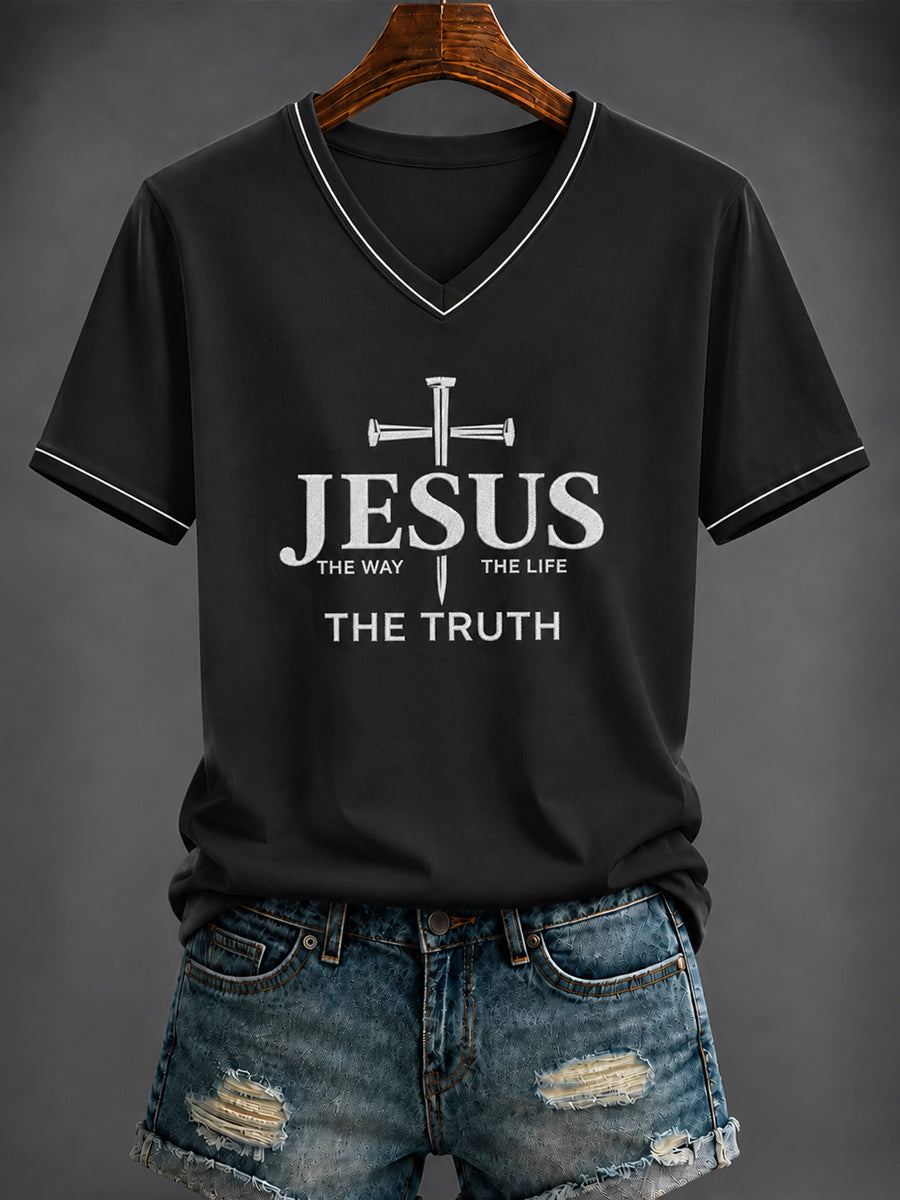 Women's “The way The Truth The Life” Printed V-neck T-shirt
