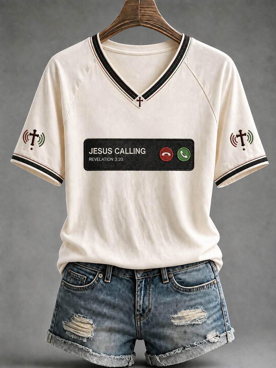 Women's Funny Christian Jesus Calling V-neck Short Sleeve T-shirt