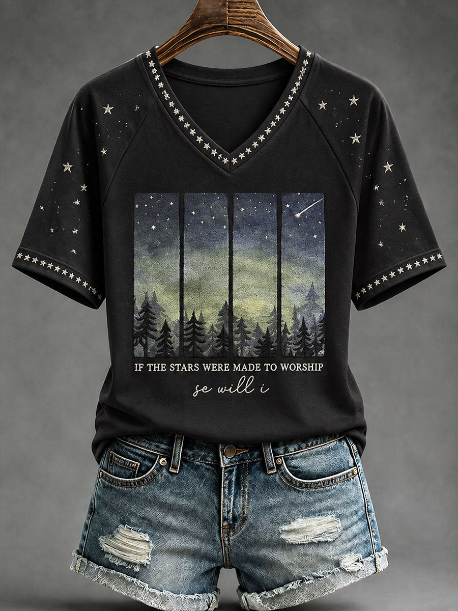 Woman's "If the stars were made to worship, so will I" - Psalm 148 Christian Casual T-shirt