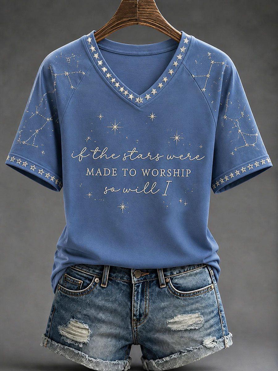 Woman's "If the stars were made to worship, so will I" - Psalm 148 Christian Casual T-shirt