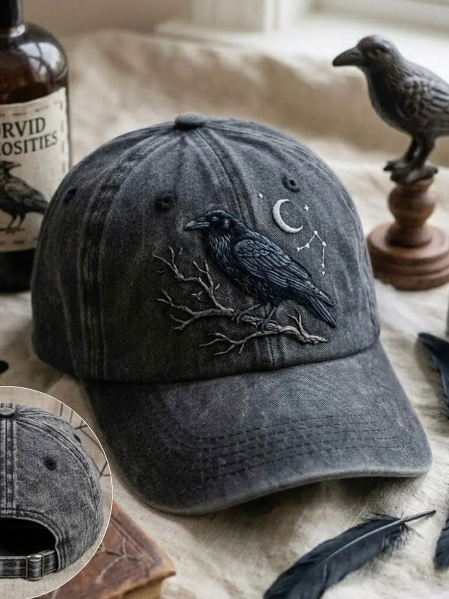 Unisex Gothic Crow Washed Hat