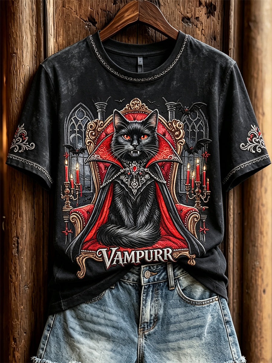 Women's Vampurr Vampire Cat Gothic Print short-sleeved T-shirt