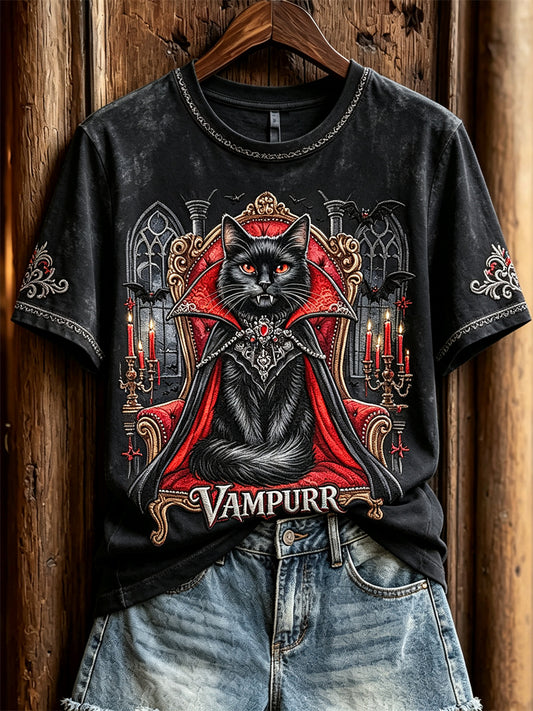 Women's Vampurr Vampire Cat Gothic Print short-sleeved T-shirt