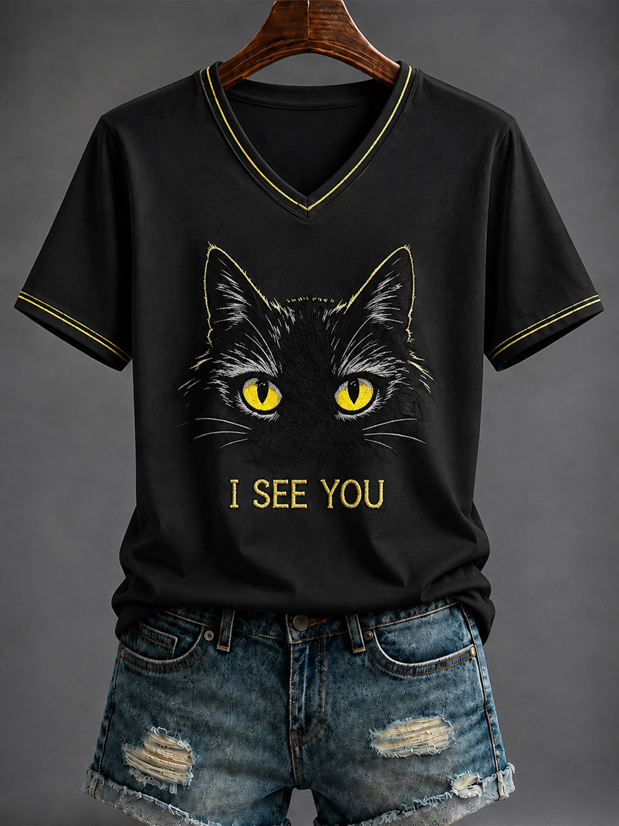 Women's Halloween Printed V-neck T-shirt