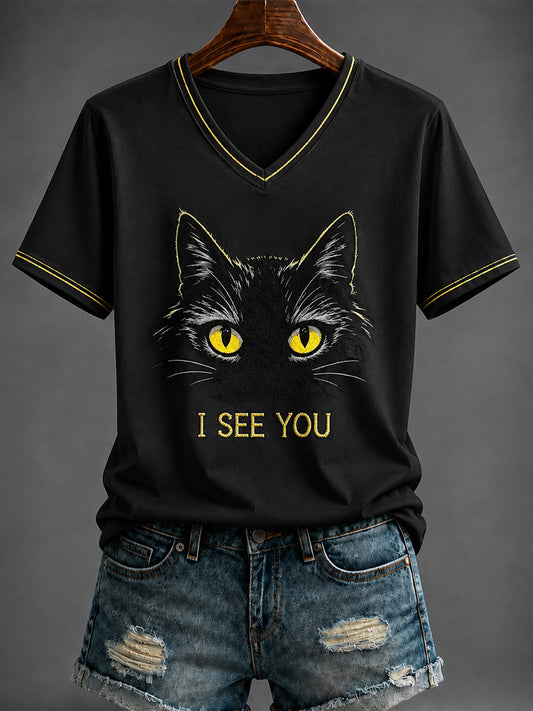 Women's Halloween Printed V-neck T-shirt