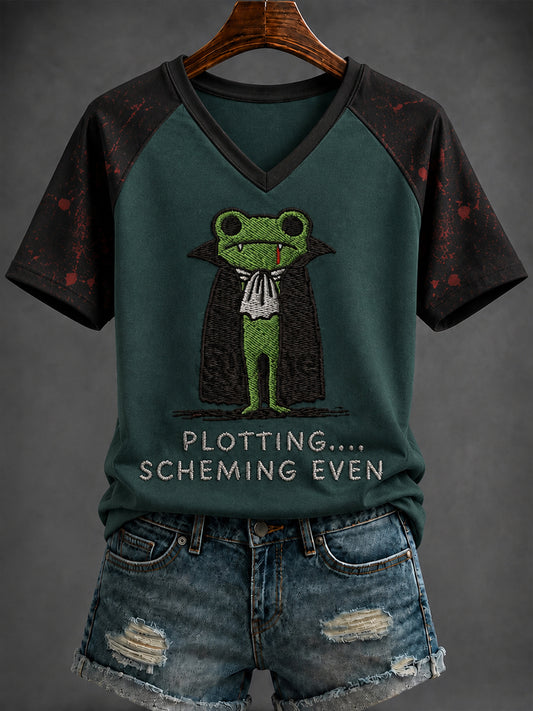Women's Halloween Printed V-neck T-shirt